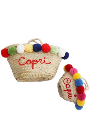 Borsa Capri in paglia con pon pon Capridea | POMPOMBAGMROSSO